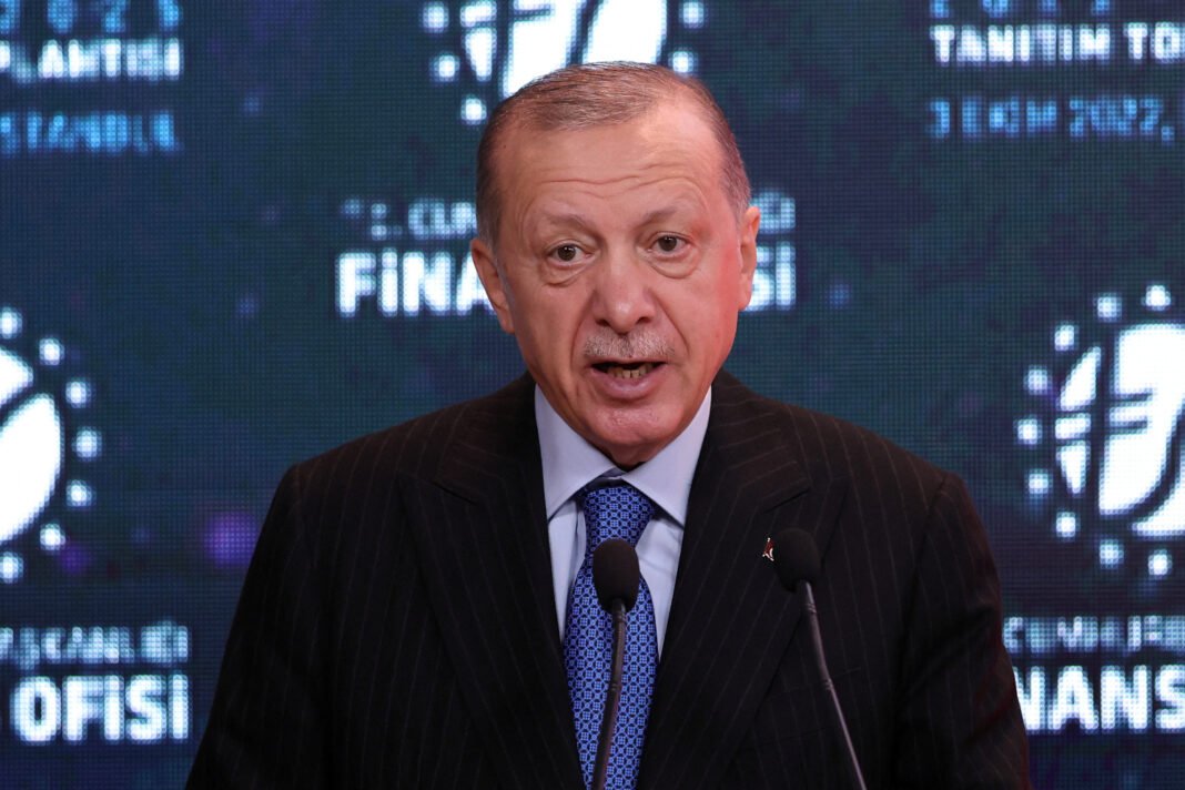 Turkish President Erdogan speaks during a meeting in Istanbul